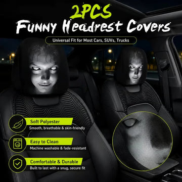 High-Elastic 3D Funny Creepy Ghost Face Horror Scary Car Headrest Covers – 2PCS Universal fit