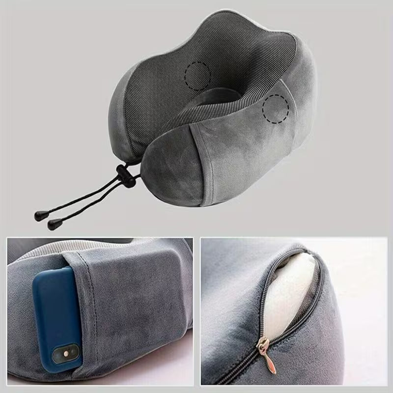 Memory Foam Travel Neck Pillow - Cervical Support Pillow for Airplane, Car & Sleeping
