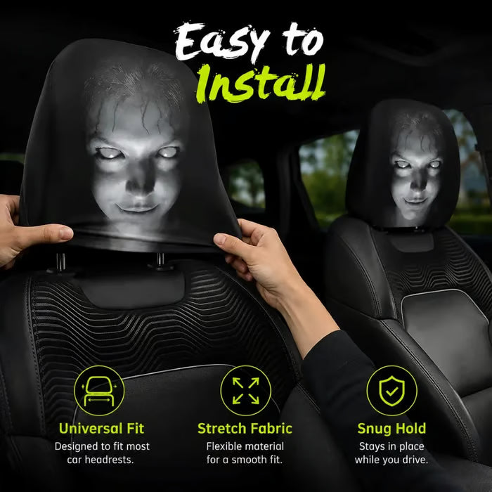 High-Elastic 3D Funny Creepy Ghost Face Horror Scary Car Headrest Covers – 2PCS Universal fit