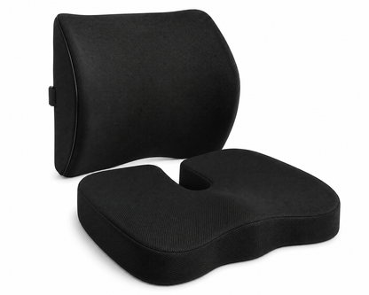 Coccyx Seat Cushion & Lumbar Support Set - Memory Foam Tailbone Pillow for Office Chair