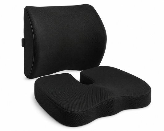 Coccyx Seat Cushion & Lumbar Support Set - Memory Foam Tailbone Pillow for Office Chair